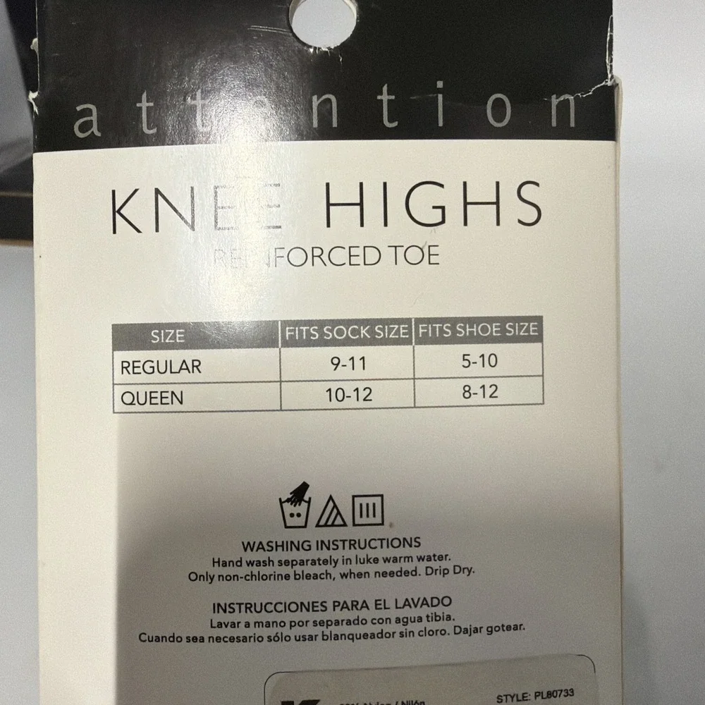 Attention 2 Pair Knee Highs w/Reinforced Toe Jet Black - Queen, Sock Size 10-12
